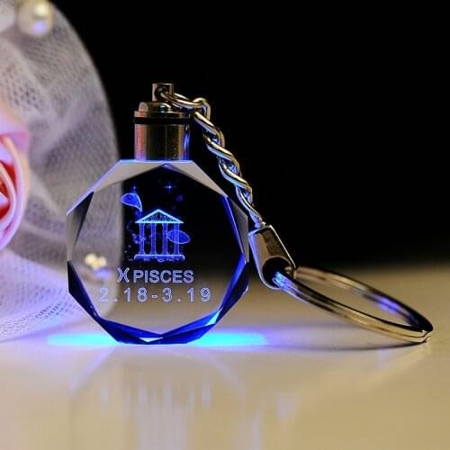 K9 Crystal Key Ring Trinket Laser Engraved LED Light Unique Birthday Gift Constellation Souvenir
