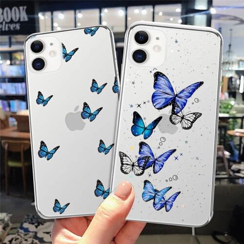 Colorful Butterfly Cute Phone Case For iPhone 11 12 Pro Max 7 8 Plus X XR XS Max 12 Mini SE2020 5 6S Clear For Girl Woman Coque