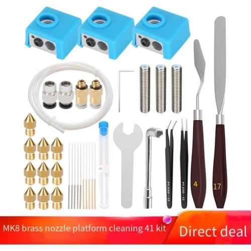 3D Printer Parts Accessory Mk8 Brass Nozzle Throat Heating Block Tool Set Model Shovel 41 Pieces Platform Cleaning Combination