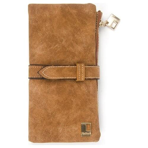 Famous Brand Long Purse Two Fold Women Wallets Drawstring Nubuck Leather Zipper Suede Wallet Ladies carteira Feminina Clutch Bag