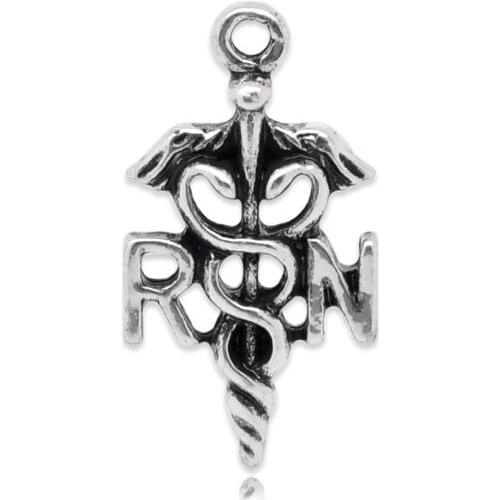 DoreenBeads Retail Silver Color RN(Registered )Caduceus Charm Pendants 11x20mm,sold per pack of 50