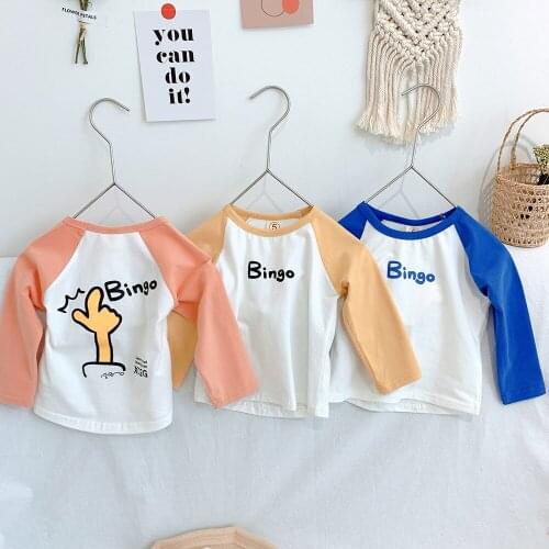 Baby Kids T-shirts Casual Letter Long Sleeve Tops for Girl Toddler Boys Shirts Cotton Stitching Child Tees 1 2 3 4 5 Y Girl Tops