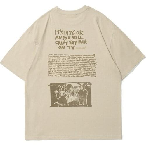 Retro Men Harajuku Short Sleeve Oversize Tee Shirt Hip Hop Streetwear Cartoon alphabet print T-Shirt Mens Tops Clothing