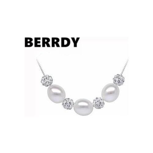 HOT 925 Sterling Silver Necklace Chain, Real Freshwater Pearl Pendant Necklace 8-9mm Big Pearl Size, Nice present