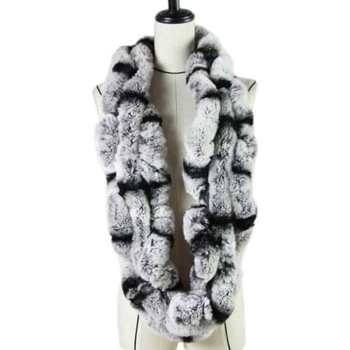 Harppihop* Winter womens Real rex Rabbit Fur stole Wrap Muffler loop infinite rex rabbit fur scarf shawl neckerchief HPS01