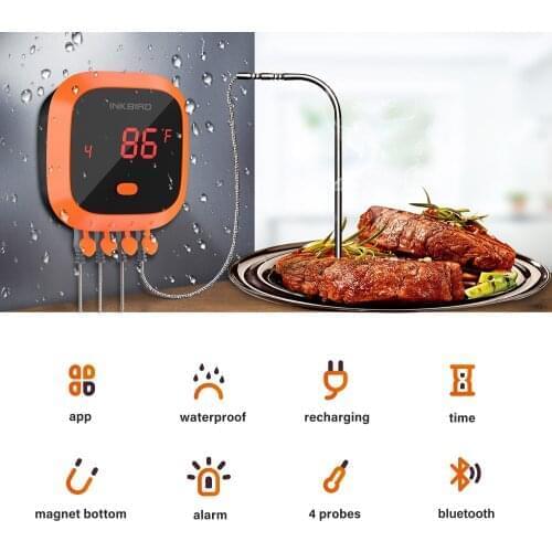 InkBird IBT-4XC BBQ Thermometer Waterproof LED Electronic Digital Thermometer BBQ Meat Thermometer Rechargeable Magnet Design