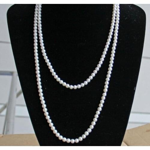 Fashion jewelry Free Shipping 5-6mm natural pearl necklace 32inch round white sweater chain multi genuine light gift 925 silver