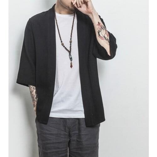 Men Clothing Jackets Open Stitch Japan Chinese Style Traditional Clothes Slim Fit Windproof Casual Coats