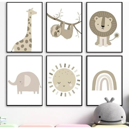 Boho Giraffe Koala Lion Elephant Sun Rainbow Wall Art Canvas Painting Nordic Posters And Prints Wall Pictures Kids Room Decor