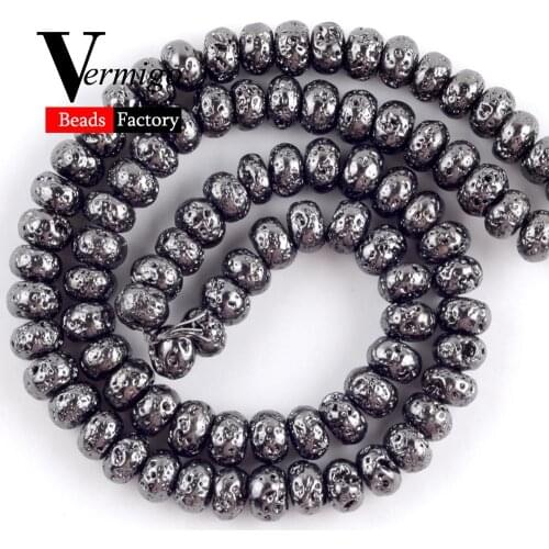Natural Black Lava Hematite Stone Rondelle Beads For Jewelry Making DIY Necklace Bracelet 6mm-10mm Round Spacer Abacus Beads 15"