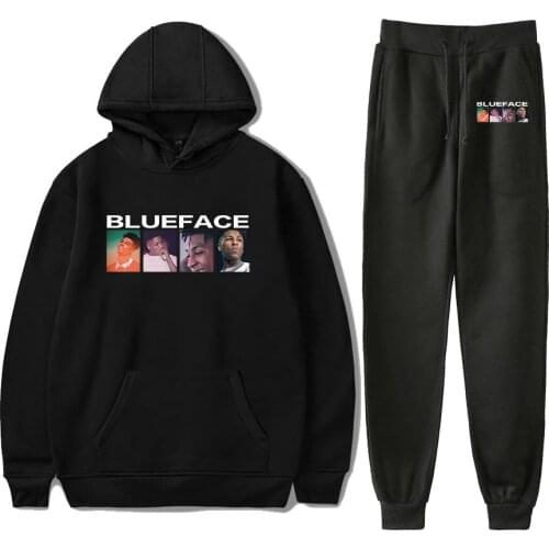 New Hot Rapper BlueFace Hoodies Women/Men black Hoodies Sweatshirt+Recreational Sweatpants Autumn casual Sport and Leisure suits