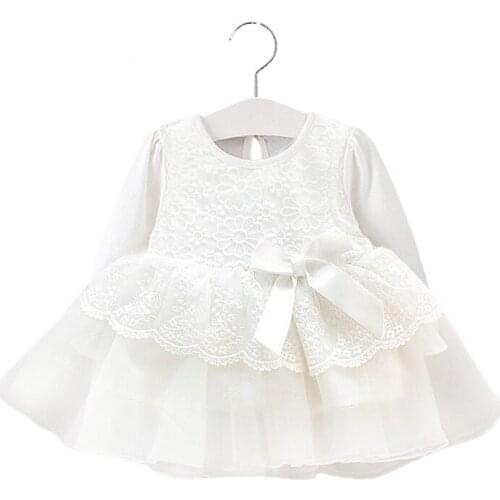 New Fall Baby Girl Cotton Lace Tutu Formal Dress WHITE Princess Rode Dresses Infant Girls Ball Gown Clothes Born 3m 1t Gift