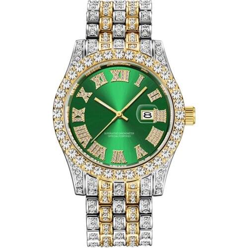 New Mens Watches Top Brand Luxury Diamond Hip Hop Iced Out Watch Men Calendar Quartz Wristwatches Male Clocks Relogios Masculino