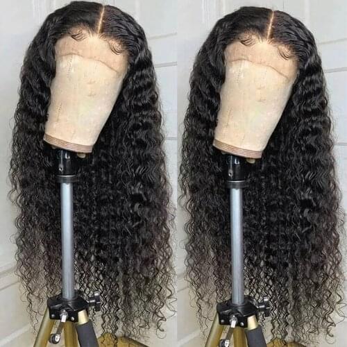 CCollege Deep Wave 4x4 Lace Closure Wigs Brazilian Remy Hair 13x1hairline Lace Part Human Hair Wigs For Black Women Pre Plucked