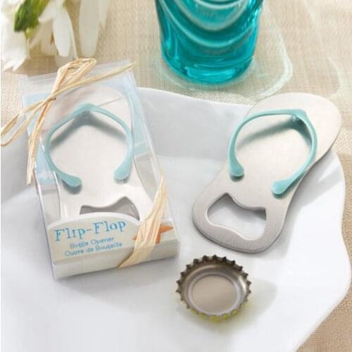 Personalized wedding favors and giveaways -- Groom and Bride name show on the Flip-Flop Bottle Opener LX2601