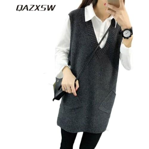 QAZXSW 2019 New Spring Plus Size Women Waistcoat For Women Pullover Vest Knitted Ladies Woolen Vest Coat Colete Feminino HB665