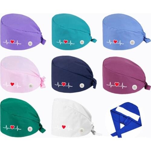 Adjustable Unisex Printing Cotton Scrub Hat Beauty Salon Working Caps Surgical Cap Nurse Hat Elastic Nurse Accessories