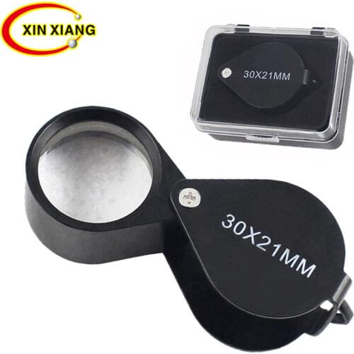 Handheld 30X Magnifier Black Color Jewelry Magnifying Glass K9 Optical Magnification Lens Foldable Jewelery Loupe Aluminum Lupe