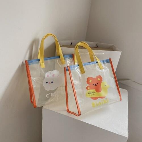 Cute Cartoon Printing Women Tote Bags Women Daily Transparent Small Tote Shopping Handbags Ladies PVC Hand Bags
