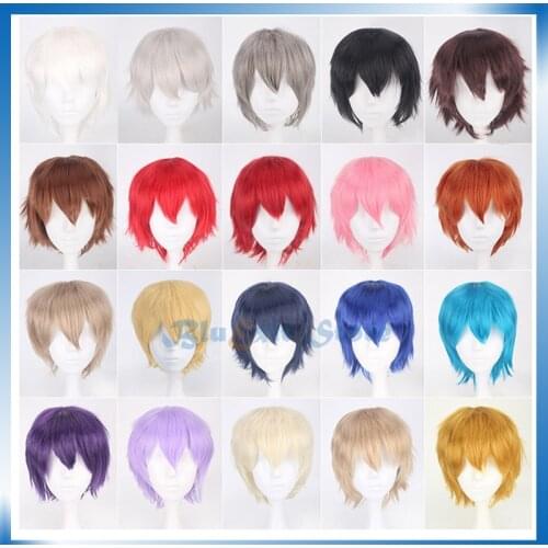 20 Colors Adult Synthetic Hair Red Pink Blue Orange Purple White Black Daily Wear Short Straight Synthetic Hair Halloween Cos