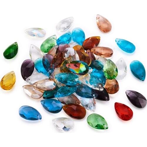 100pcs Faceted Teardrop Glass Pendants Caharms Mixed Color for Jewelry Making DIY Bracelet Necklace Handmade Suppplies 22x13x7mm