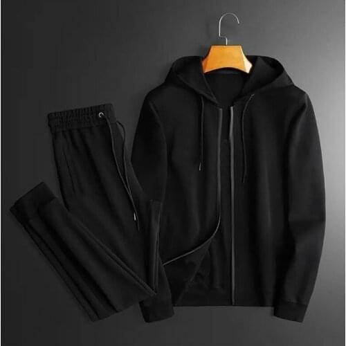 Light luxury mens sports suit autumn new hooded long-sleeved trousers high-end fashion casual running sports two-piece suit