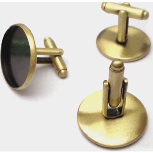 Cuff Links Settings Antique Bronze Brushed 16mm 20mm Round Bases Smooth Bezel Cabochon Mens French Cufflinks Blank Wholesale