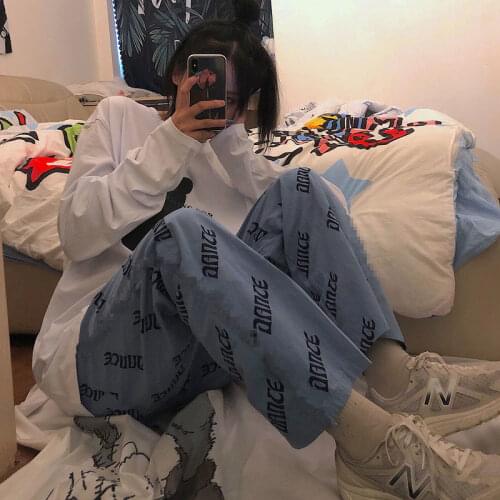HOUZHOU Wide Leg Pants Blue Loose No Pockets Trousers Women 2020 Korean Style Harajuku Streetwear Women Plus Size Pants