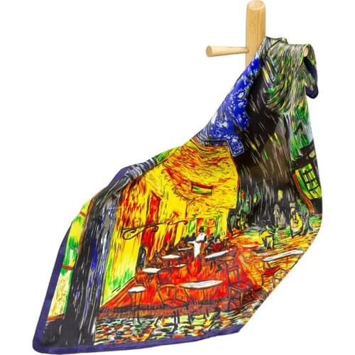 High-quality Pure Silk Scarf Women Bandana Female Hair Scarf Womens Natural Silk Square Headband Cafe Terrace at Night Scarf