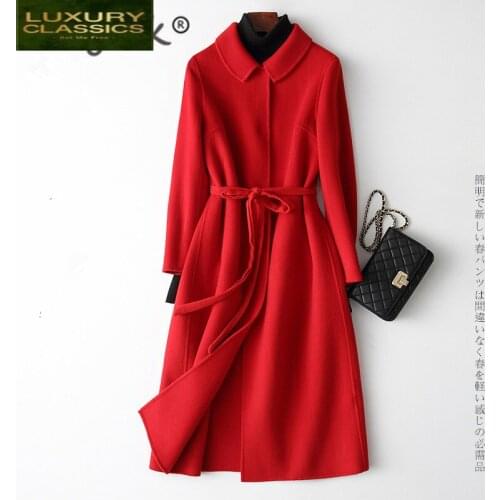 Women Coat Vintage Winter Clothes 2021 Korean Elegant Wool Coat + Belt Ladies Long Woolen Jacket Fit Casaco Feminino 1800