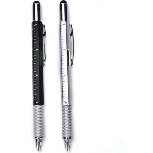 1pcs/lot 6 in 1 multifunction metal plastic pen Tool Ballpoint Pen Spirit Level with Screwdriver Ruler