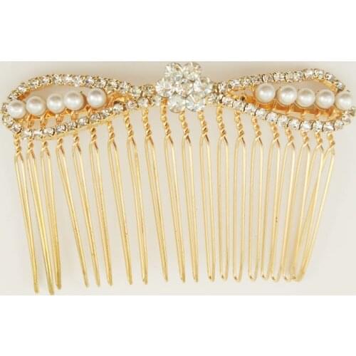 2017 hot sale High quality Simulated pearl Imitation glass drill Bow style alloy women comb-SC0011