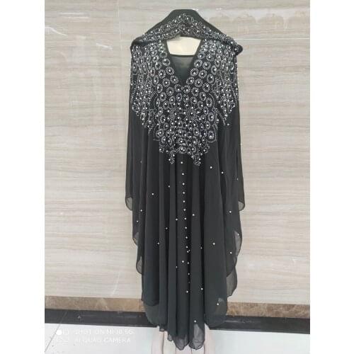 3colos 2021 New African Design Bazin Chiffon Long Stick Diamond Sleeve Dashiki Dress For Lady