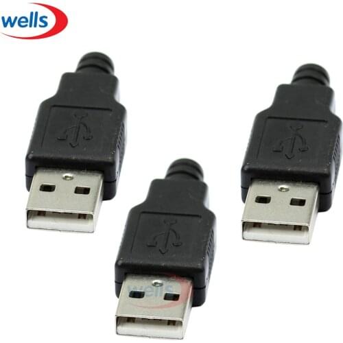 5pcs A Type Male USB connector 4Pin Plug Socket Connector With Black Plastic Cover