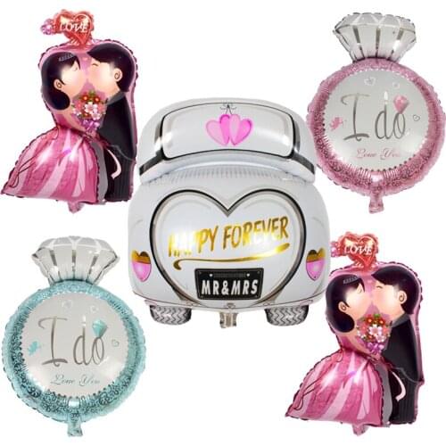5pcs/lot Wedding Car Foil Blloons Bride and Groom Kiss Me Love Heart Air Balls Valentines Day Decorations Balls