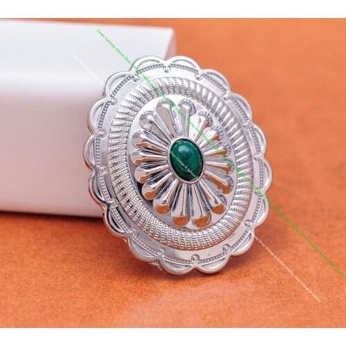 6pc 44*38mm Stainless Plated Traditional Flower Green Turquoise Leathercraft Handcraft Leather Wallet Belt Hatband Concho Decor