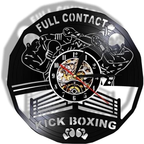 Kick Boxing Gym Decor Clock Boxing Gloves Punching Bag Infighters Vinyl Record Wall Clock Fighting Sports Boxers Scrappers Gift