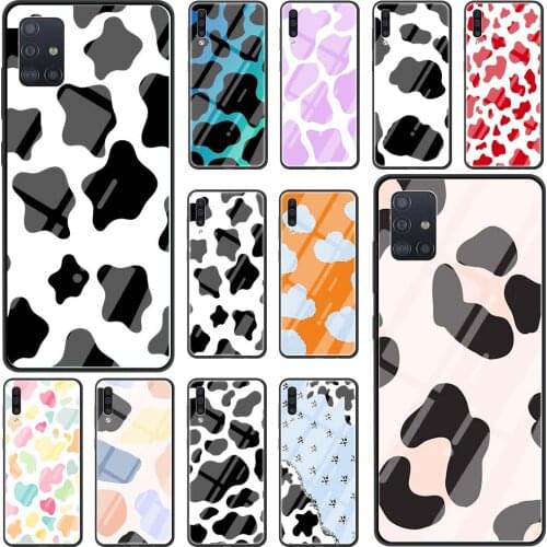 Phone Case for Samsung Galaxy A51 A71 A50 A21s A31 A70 A10 A41 A30 A40 A11 A91 Tempered Glass Cover White black cow Funda
