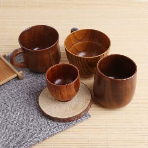 Wooden Cup Primitive Handmade Natural Wood Coffee Beer Juice Milk Tea Mug 85DA