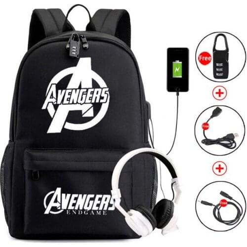 Disney Luminous printing Backpack mochila Avengers USB Schoolbags for Boy Girl Travel waterproof Large Teenager backpack
