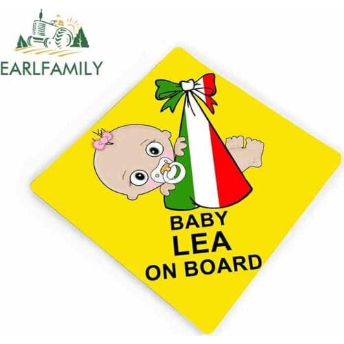 EARLFAMILY 13cm x 12cm Car Sticker Personalized Baby on Board Italy Country Flag Baby Girl Yellow Car Windscreen Sticker Graphic