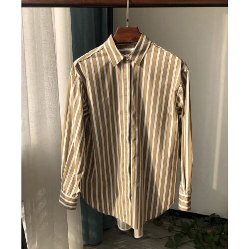 Elfbop Ladies Cotton Contour Shirt Top - Women White/Contrast Stripe Blouse Shirt Top