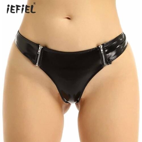 Erotic Lingerie Latex Panties Leather Bikini Briefs Women Underwear Low-waist Front Zipper Thong Panties Mini Briefs Clubwear
