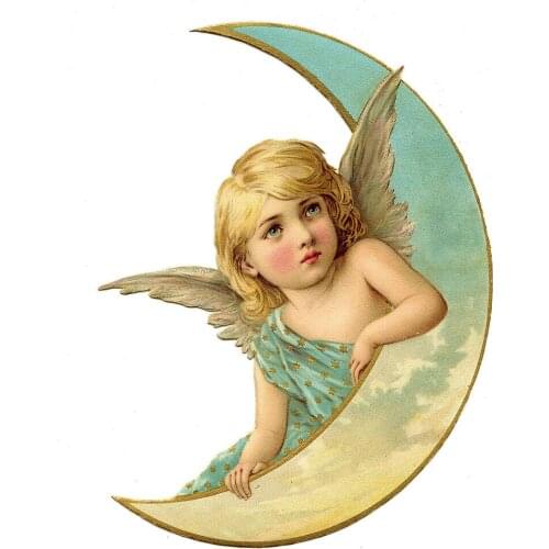 Angel Moon Blue VINTAGE Art Film Print Silk Poster Home Wall Decor 24x36inch