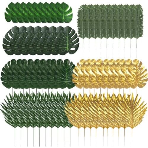 68PCS Artificial Leaves Assorted Realistic Tropical Palm Leaves Fake Leaves Photo Prop