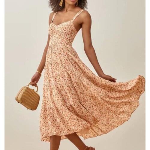 Jastie Summer Women Dresses 2021 Floral Print Square Neck Sleeveless Sling Dress Bohemian Beach Party Holiday Midi-Dress