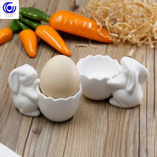 Ceramic three-dimensional relief rabbit egg cup jewelry storage table kitchen ornaments