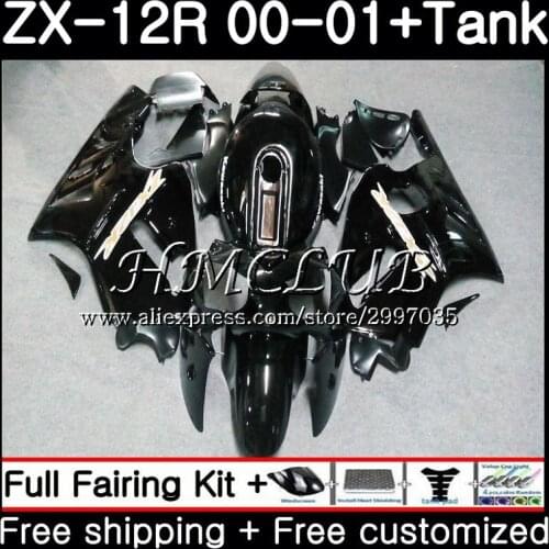 Body+Tank For KAWASAKI NINJA ZX1200 C ZX 12R glossy black 2000 2001 2002 67HC.17 ZX 12 R 1200CC ZX12R 00 ZX-12R 00 01 02 Fairing