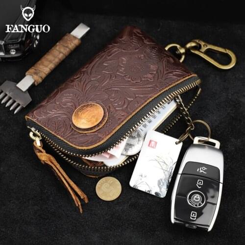 Genuine Leather Coin Pouch With Card Slot Bag Handmade Portable Storage Wallet Money Bags With Hang Buckle