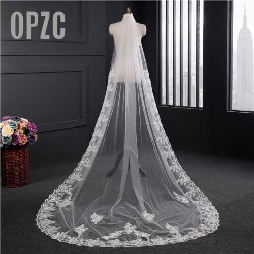 Lace Appliques Top Grass 3*1.5M Long Tail One-Layer Lace Edge Long Train Beautiful Bridal Veil For Wedding Dress